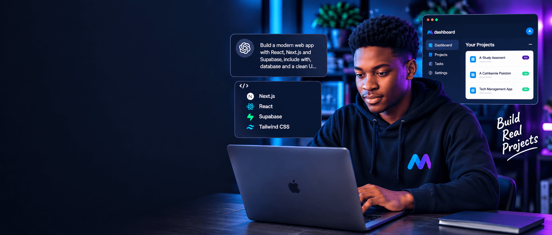 A student building a modern web app with AI at AI Makers Academy